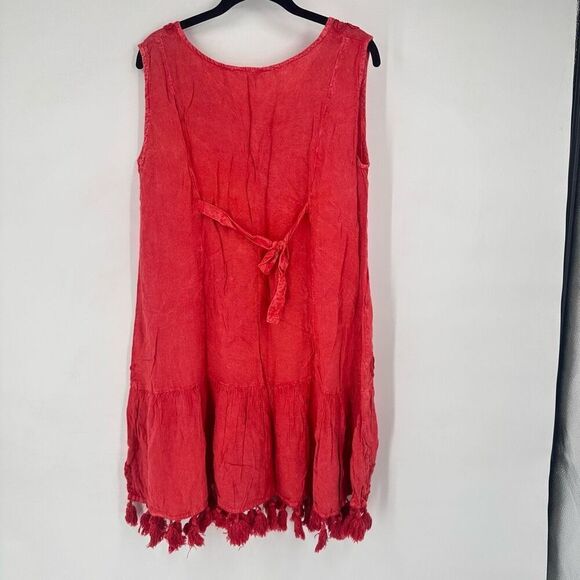 NWT Anandas Collection Women's‎ Fringed Tassel Sleeveless Tank Dress Red Medium - Picture 9 of 12